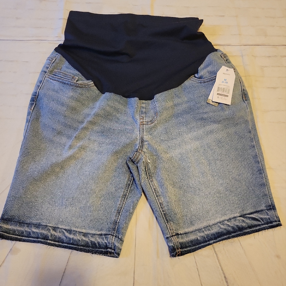 NEW WOMENS TIME & TRU 5 POCKET MATERNITY BERMUDA DENIM SHORTS SIZE M 8-10 NWT